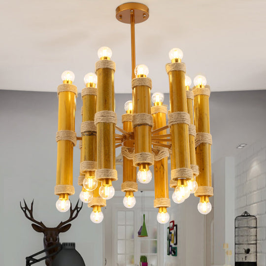 Antique Bamboo Chandelier With 24 Yellow Pendant Lights For Living Room