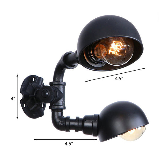 Industrial Style Black Wall Sconce Lamp With 2 Bulbs And Metallic Domed Design For Corridor