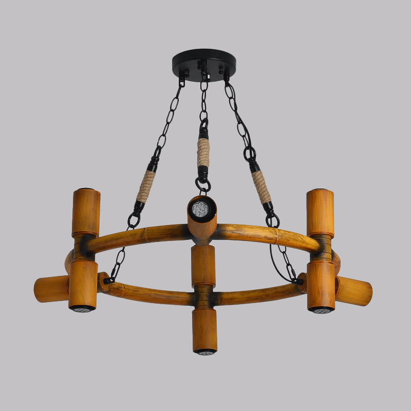 Yellow Farmhouse Chandelier: 9-Bulb Iron Pendant Ceiling Light With Jute Rope