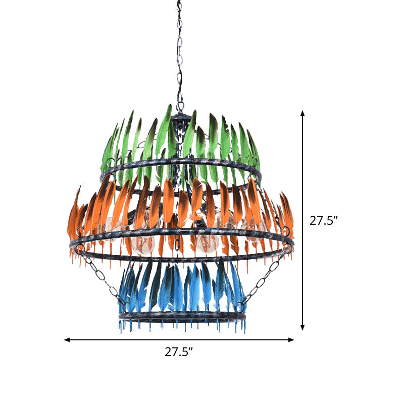 Modern Black Feather Design Iron Chandelier Lamp - 6 Heads Restaurant Suspension Light Crafted By A