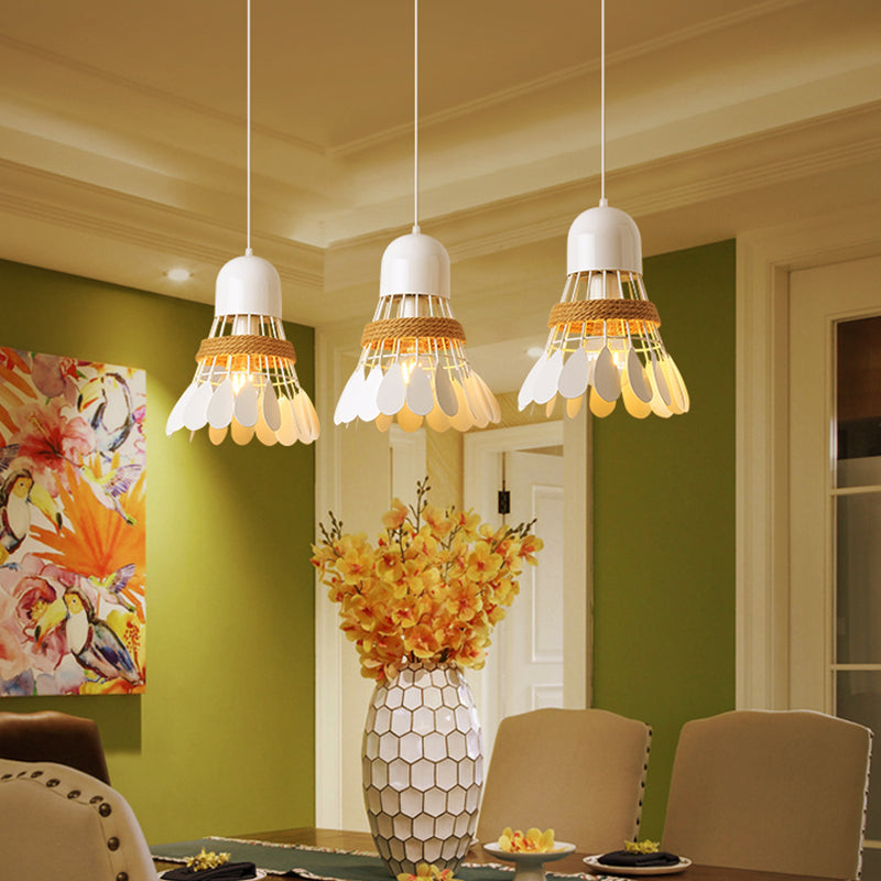 Modern Black/White Iron Dining Room Pendant Light With Rope And Round/Linear Canopy - Badminton