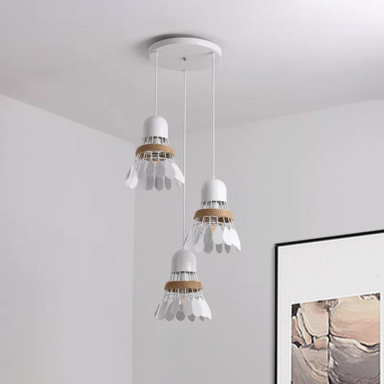 Modern Black/White Iron Dining Room Pendant Light With Rope And Round/Linear Canopy - Badminton