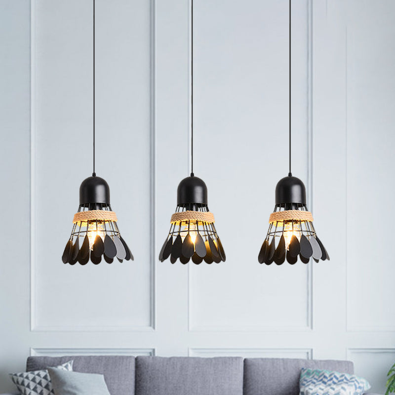 Modern Black/White Iron Dining Room Pendant Light With Rope And Round/Linear Canopy - Badminton