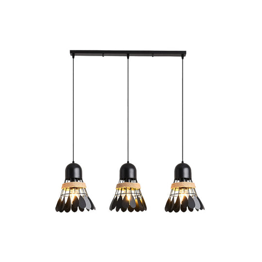 Modern Black/White Iron Dining Room Pendant Light With Rope And Round/Linear Canopy - Badminton