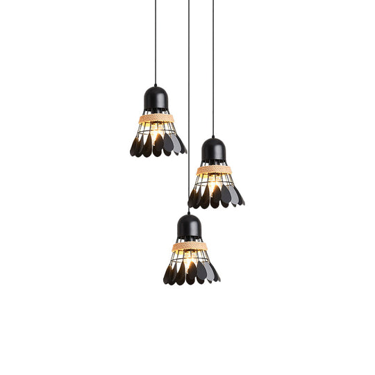 Modern Black/White Iron Dining Room Pendant Light With Rope And Round/Linear Canopy - Badminton