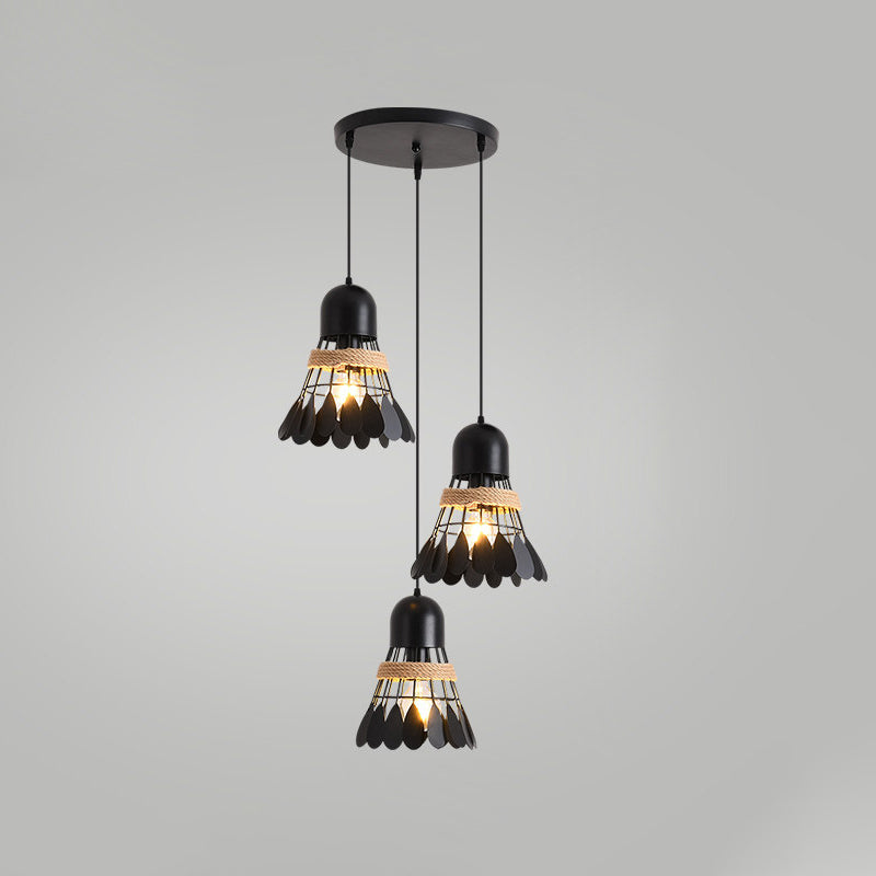 Modern Black/White Iron Dining Room Pendant Light With Rope And Round/Linear Canopy - Badminton