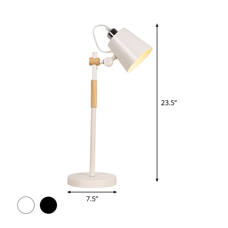 Metal Bucket Industrial Table Light With Wooden Arm - Night Lighting For Living Room (Black/White)