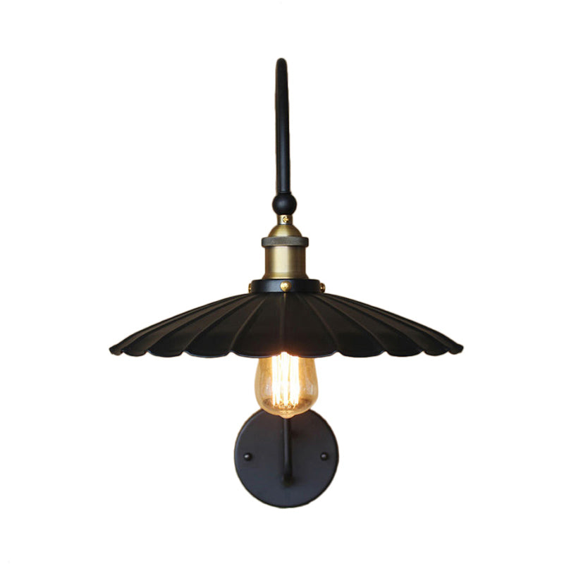 Industrial Scalloped Edge Wall Sconce - Metallic Lamp With Arched Arm Black Ideal For Hallways