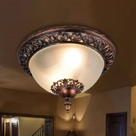 Traditional Flush Mount Ceiling Light Fixture with Frosted Glass - Bowl Living Room Lighting (2 Heads)