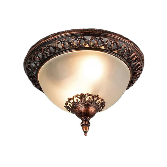 Traditional Flush Mount Ceiling Light Fixture with Frosted Glass - Bowl Living Room Lighting (2 Heads)