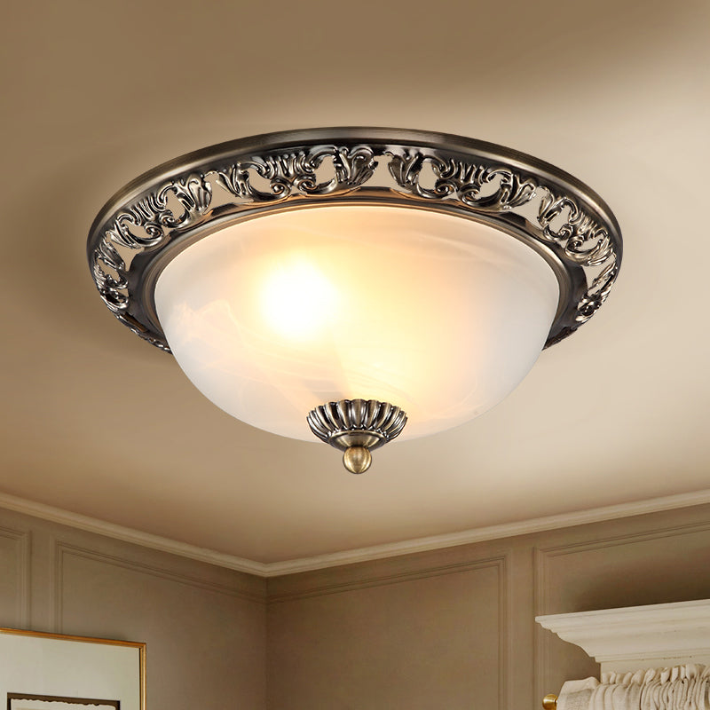 Opal Glass Flush Mount Ceiling Light in Bronze/Copper - Countryside 3-Head, Metal Fixture - Wide Sizes: 12"/16"/19.5