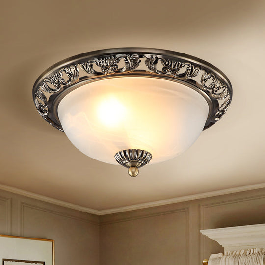 Opal Glass Flush Mount Ceiling Light In Bronze/Copper - Countryside 3-Head Metal Fixture Wide Sizes: