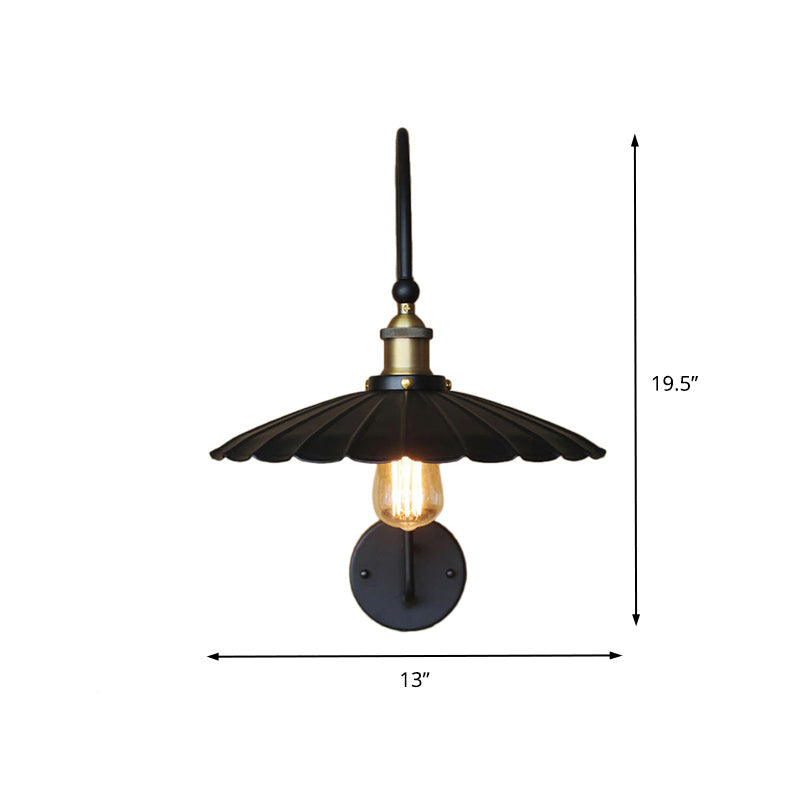 Industrial Scalloped Edge Wall Sconce - Metallic Lamp With Arched Arm Black Ideal For Hallways