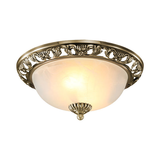 Opal Glass Flush Mount Ceiling Light in Bronze/Copper - Countryside 3-Head, Metal Fixture - Wide Sizes: 12"/16"/19.5