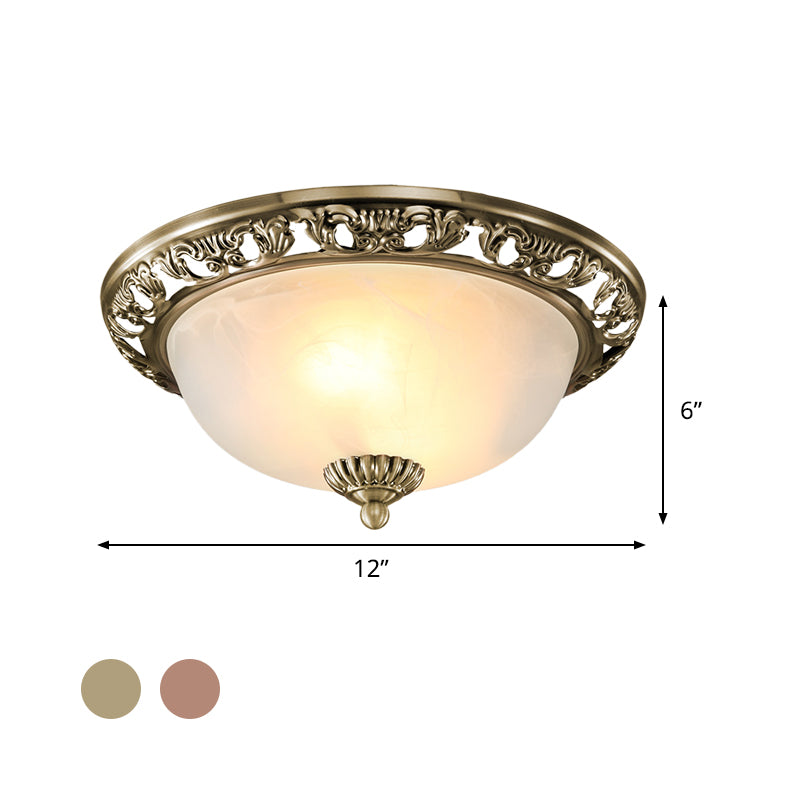 Opal Glass Flush Mount Ceiling Light in Bronze/Copper - Countryside 3-Head, Metal Fixture - Wide Sizes: 12"/16"/19.5