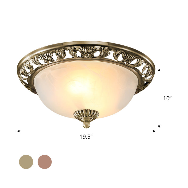 Opal Glass Flush Mount Ceiling Light In Bronze/Copper - Countryside 3-Head Metal Fixture Wide Sizes: