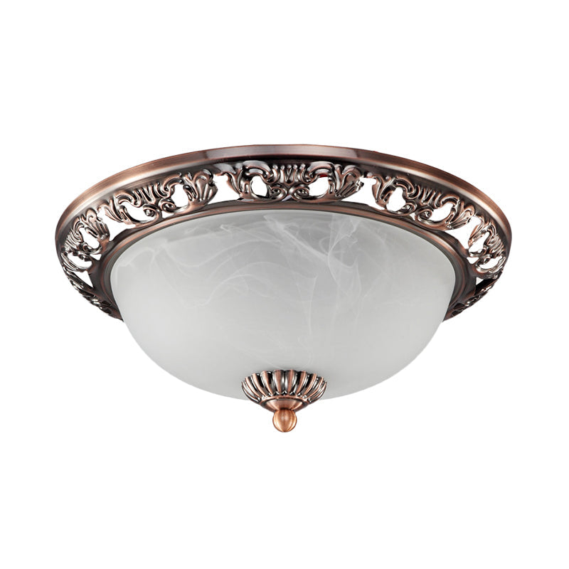 Opal Glass Flush Mount Ceiling Light In Bronze/Copper - Countryside 3-Head Metal Fixture Wide Sizes: