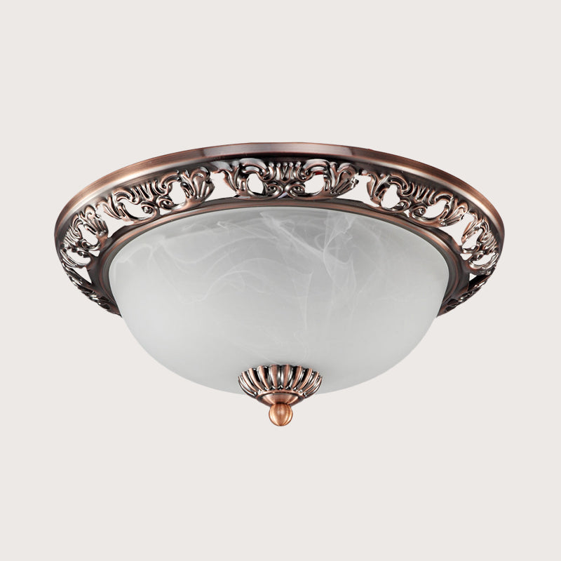 Opal Glass Flush Mount Ceiling Light in Bronze/Copper - Countryside 3-Head, Metal Fixture - Wide Sizes: 12"/16"/19.5