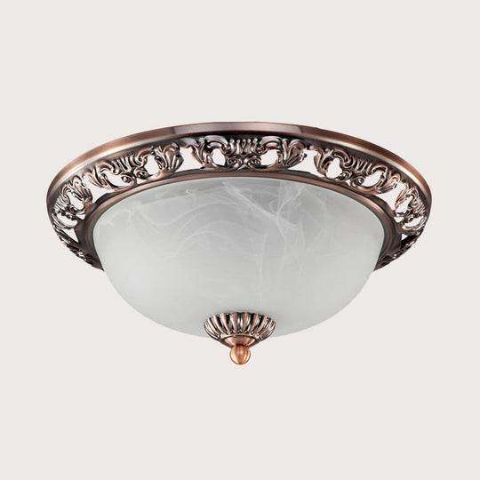 Opal Glass Flush Mount Ceiling Light In Bronze/Copper - Countryside 3-Head Metal Fixture Wide Sizes: