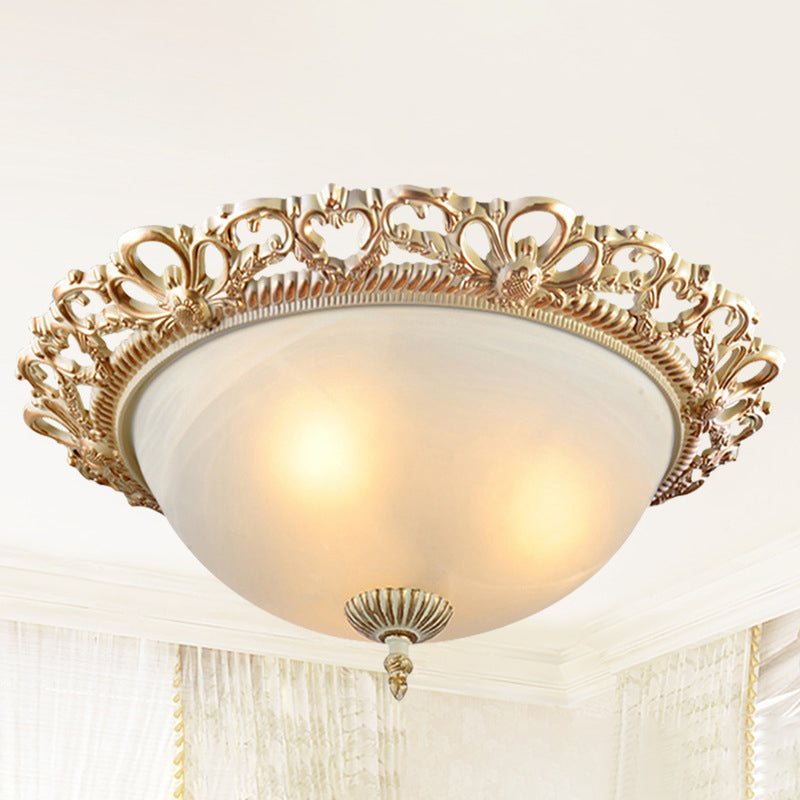 Brass 2-Bulb Country Style Flushmount Lighting - Cream Glass Bowl Shade - 13"/15" Wide - Ideal for Bedroom