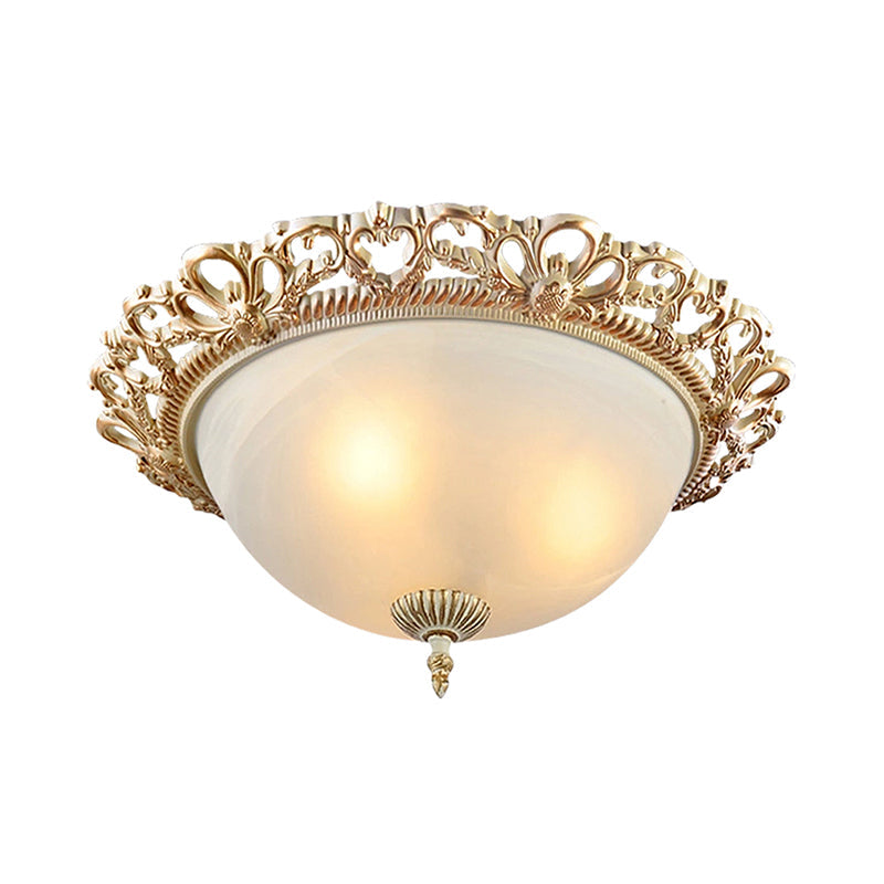 Brass 2-Bulb Country Style Flushmount Lighting - Cream Glass Bowl Shade - 13"/15" Wide - Ideal for Bedroom