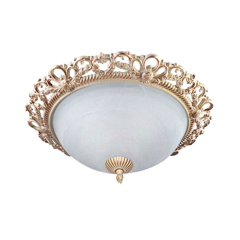 Brass 2-Bulb Country Style Flushmount Lighting - Cream Glass Bowl Shade 13/15 Wide Ideal For Bedroom