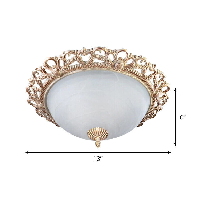 Brass 2-Bulb Country Style Flushmount Lighting - Cream Glass Bowl Shade - 13"/15" Wide - Ideal for Bedroom