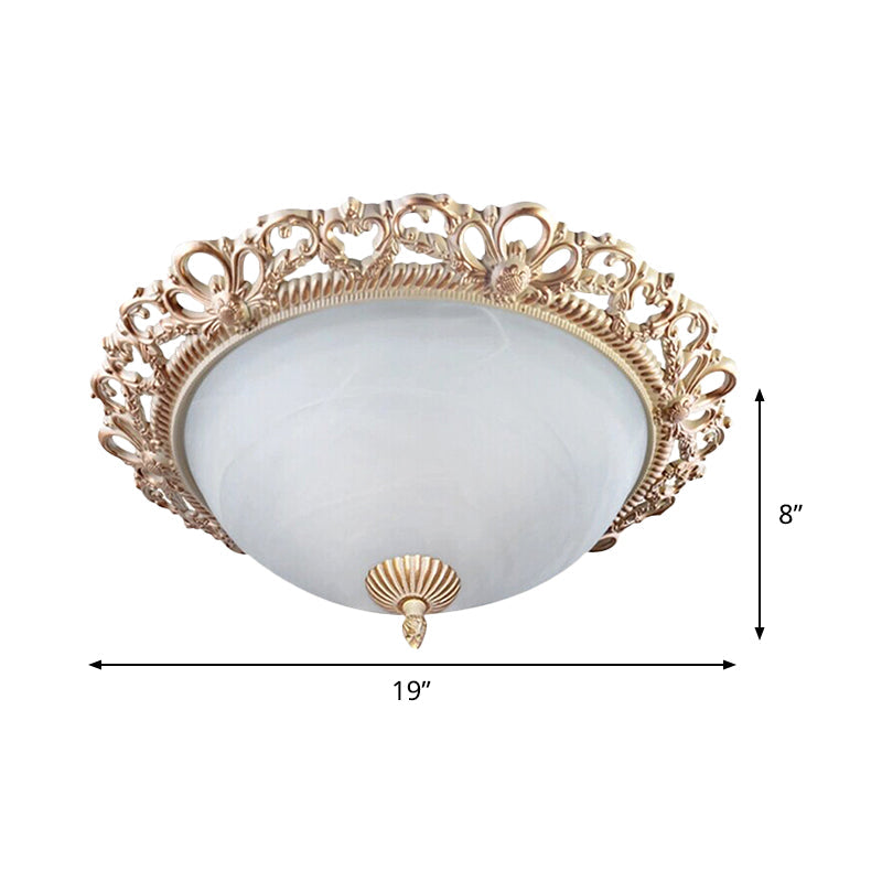 Brass 2-Bulb Country Style Flushmount Lighting - Cream Glass Bowl Shade - 13"/15" Wide - Ideal for Bedroom