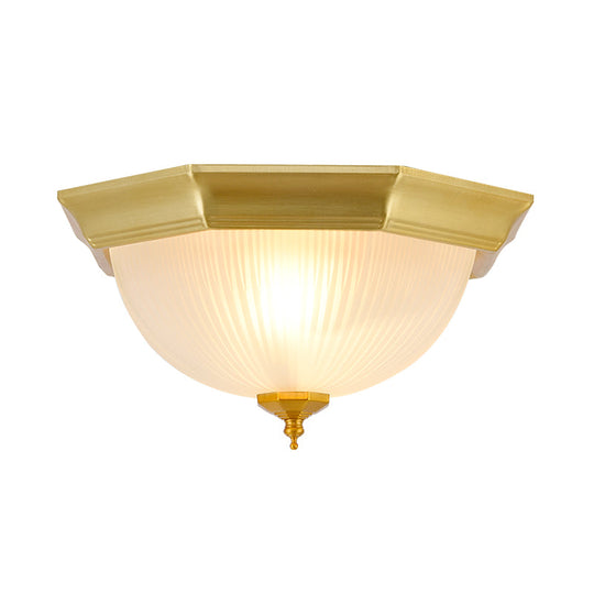 Gold Colonial Ribbed Glass Flushmount Light with 2 Lights for Corridor Ceiling