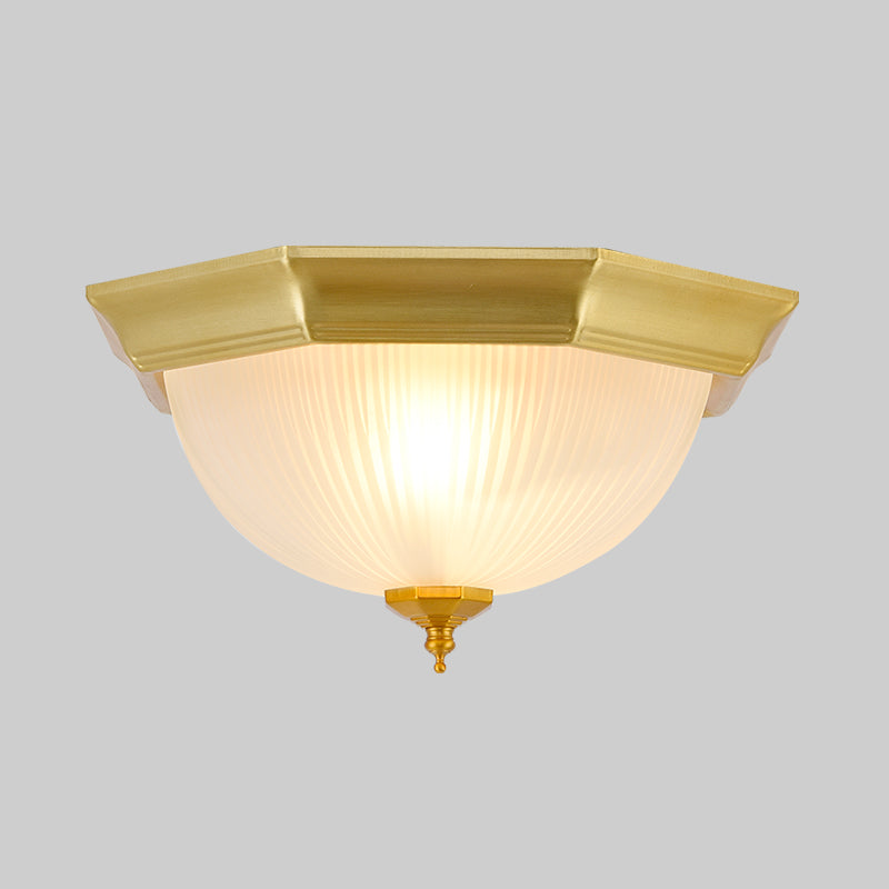 Gold Colonial Ribbed Glass Flushmount Light with 2 Lights for Corridor Ceiling