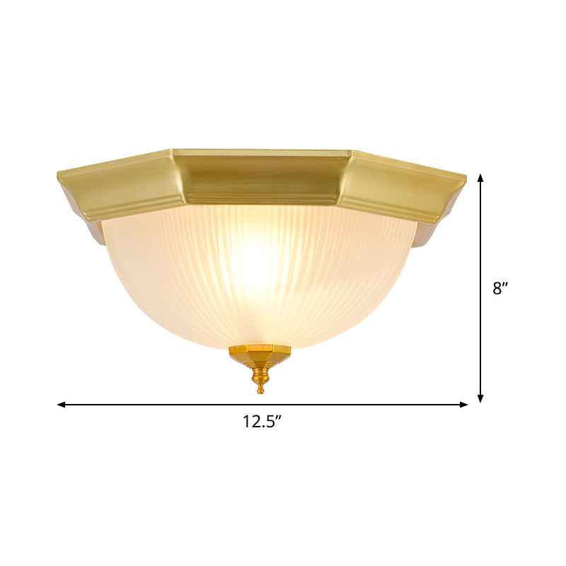 Gold Colonial Ribbed Glass Flushmount Light with 2 Lights for Corridor Ceiling