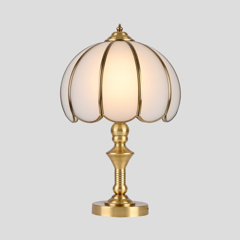 Colonial Gold Table Lamp: Scalloped/Flared Metal Base 1-Light Night Lighting For Bedroom