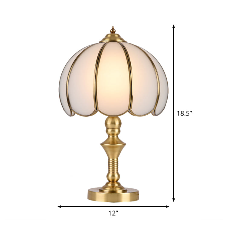 Colonial Gold Table Lamp: Scalloped/Flared Metal Base 1-Light Night Lighting For Bedroom