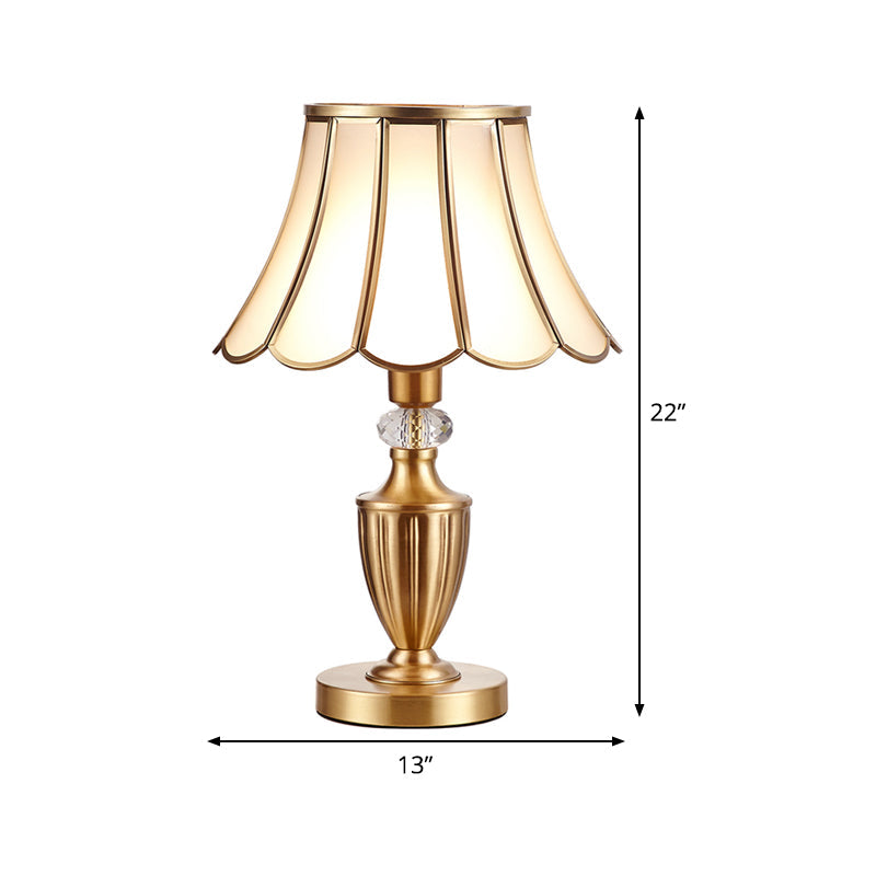 Colonial Gold Table Lamp: Scalloped/Flared Metal Base 1-Light Night Lighting For Bedroom