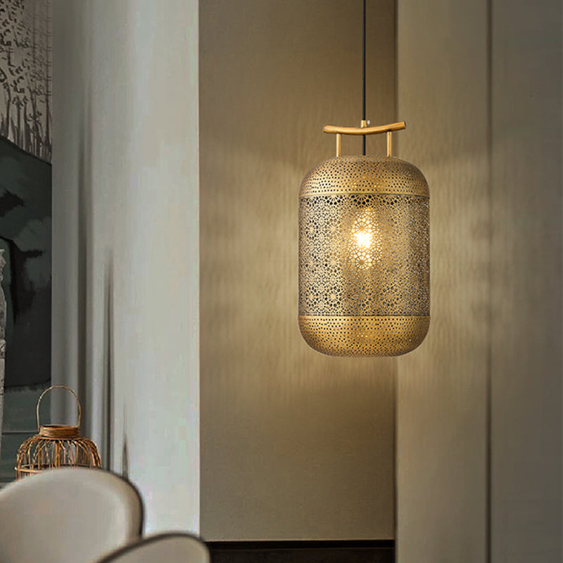 Colonial Gold Cylinder Pendant Light For Dining Room - Down Lighting