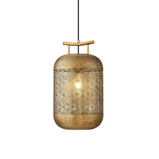 Colonial Gold Cylinder Pendant Light For Dining Room - Down Lighting