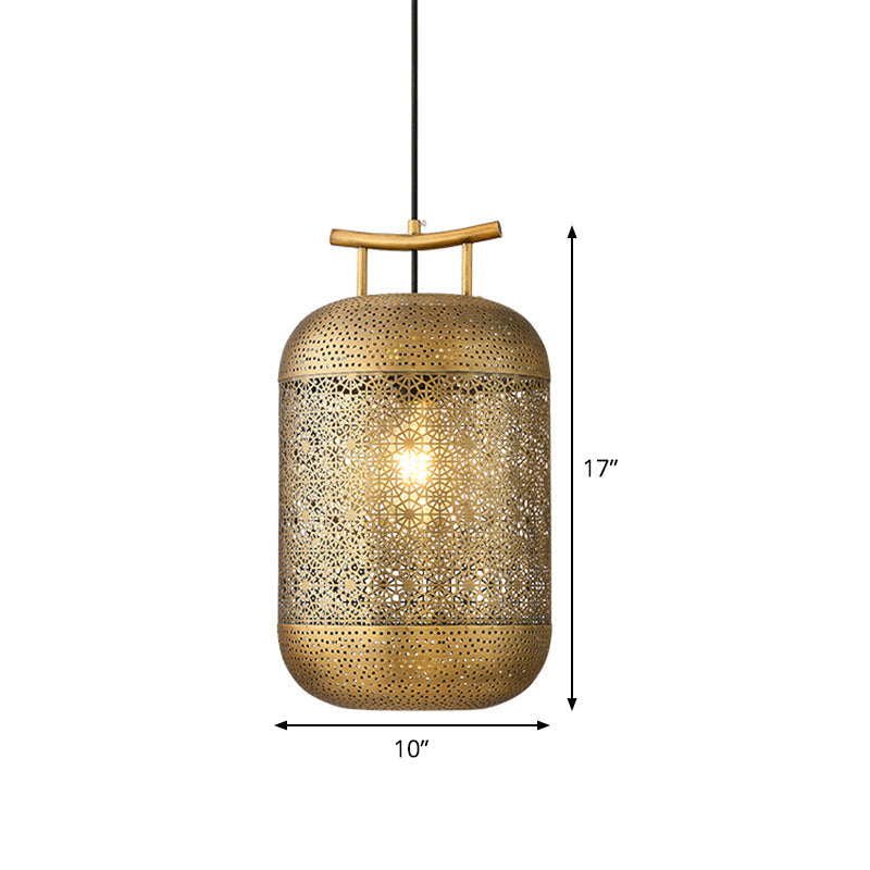 Colonial Gold Cylinder Pendant Light For Dining Room - Down Lighting