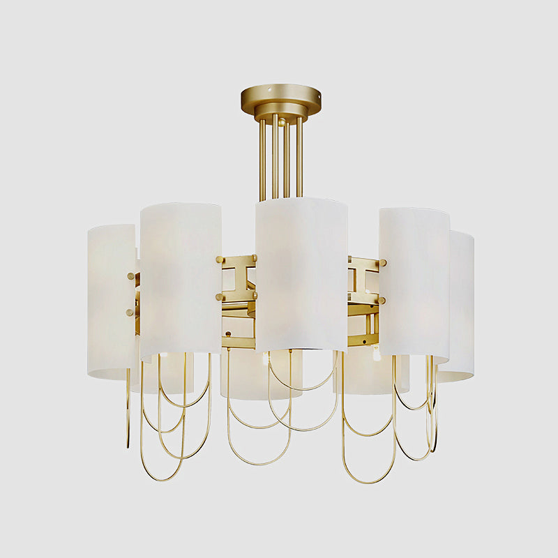 16-Light White-Gold Marble Chandelier: Elegant Drum Shaped Ceiling Suspension Lamp For Living Room