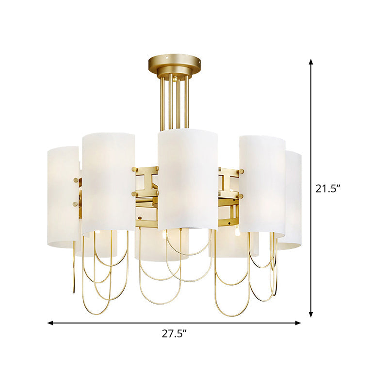 16-Light White-Gold Marble Chandelier: Elegant Drum Shaped Ceiling Suspension Lamp For Living Room