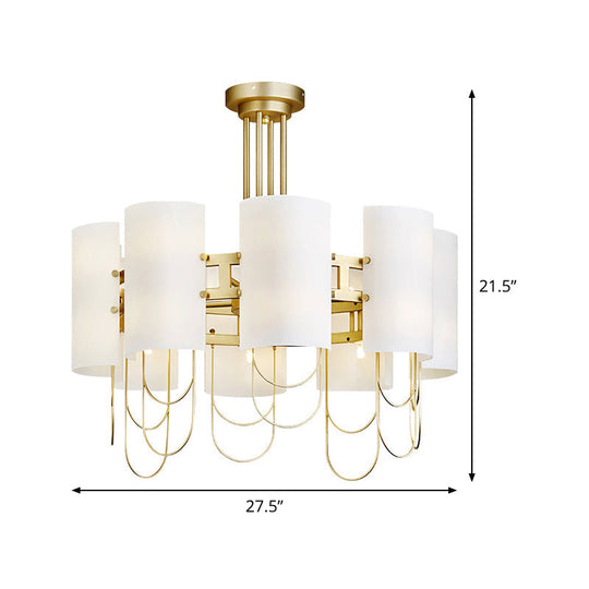 16-Light White-Gold Marble Chandelier: Elegant Drum Shaped Ceiling Suspension Lamp For Living Room