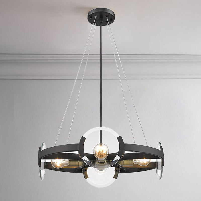 Farmhouse Circular Pendant Chandelier - 4/6 Lights Black Metallic With Clear Glass Shade