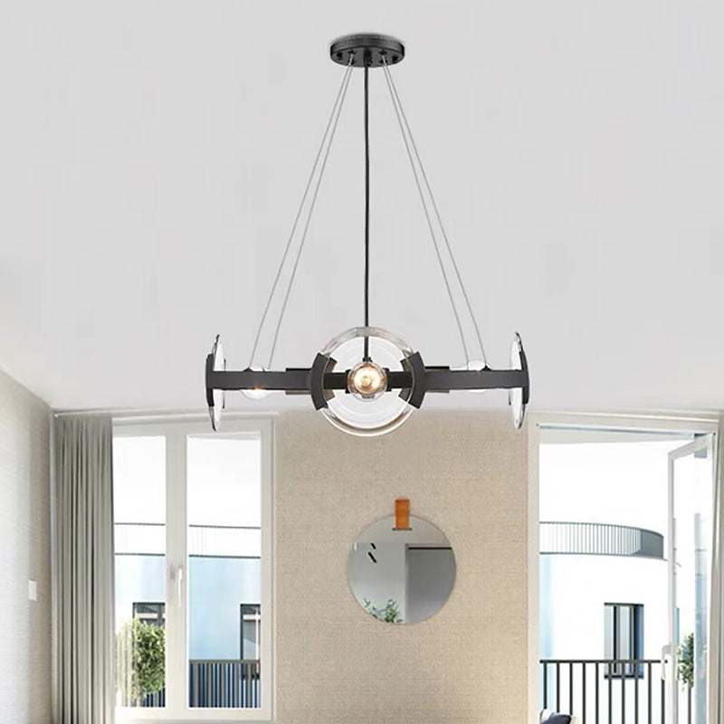 Farmhouse Circular Pendant Chandelier - 4/6 Lights Black Metallic With Clear Glass Shade