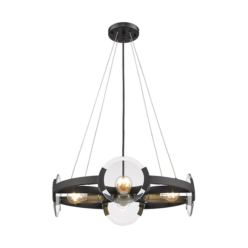 Farmhouse Circular Pendant Chandelier - 4/6 Lights Black Metallic With Clear Glass Shade