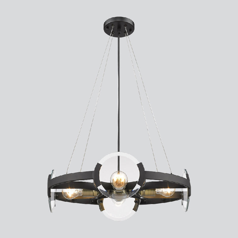 Farmhouse Circular Pendant Chandelier - 4/6 Lights Black Metallic With Clear Glass Shade