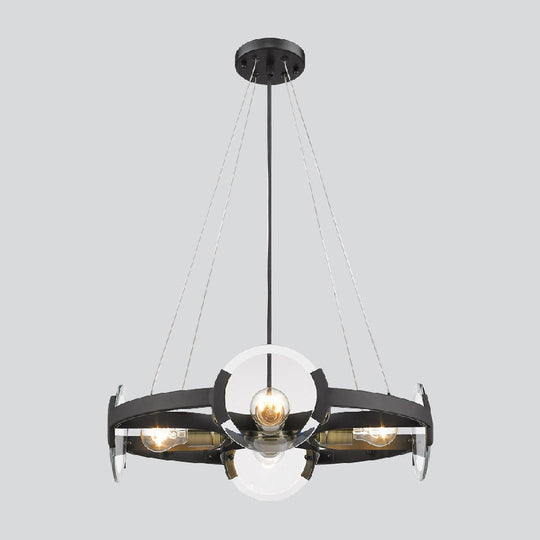 Farmhouse Circular Pendant Chandelier - 4/6 Lights Black Metallic With Clear Glass Shade