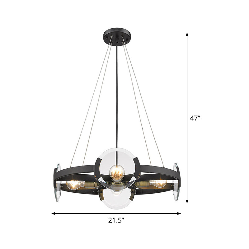 Farmhouse Circular Pendant Chandelier - 4/6 Lights Black Metallic With Clear Glass Shade