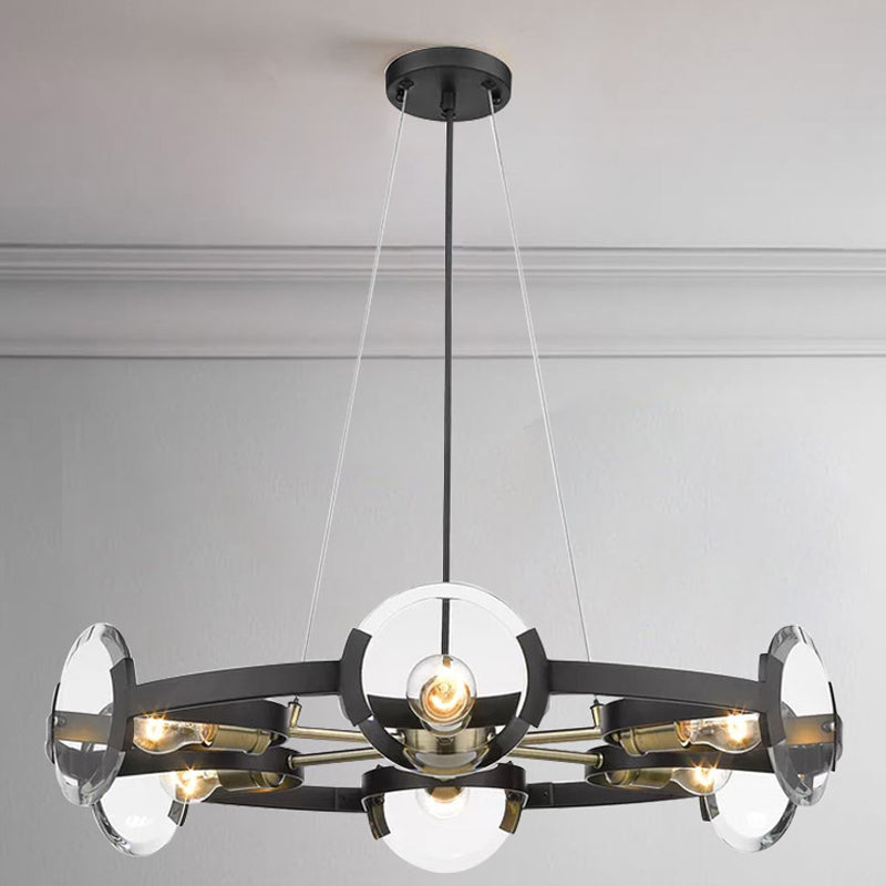 Farmhouse Circular Pendant Chandelier - 4/6 Lights Black Metallic With Clear Glass Shade