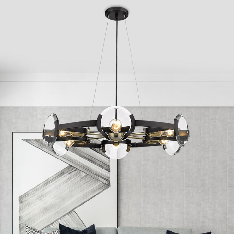 Farmhouse Circular Pendant Chandelier - 4/6 Lights Black Metallic With Clear Glass Shade