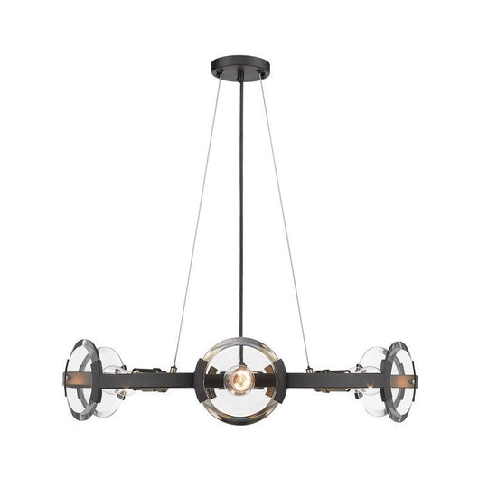 Farmhouse Circular Pendant Chandelier - 4/6 Lights Black Metallic With Clear Glass Shade 6 /