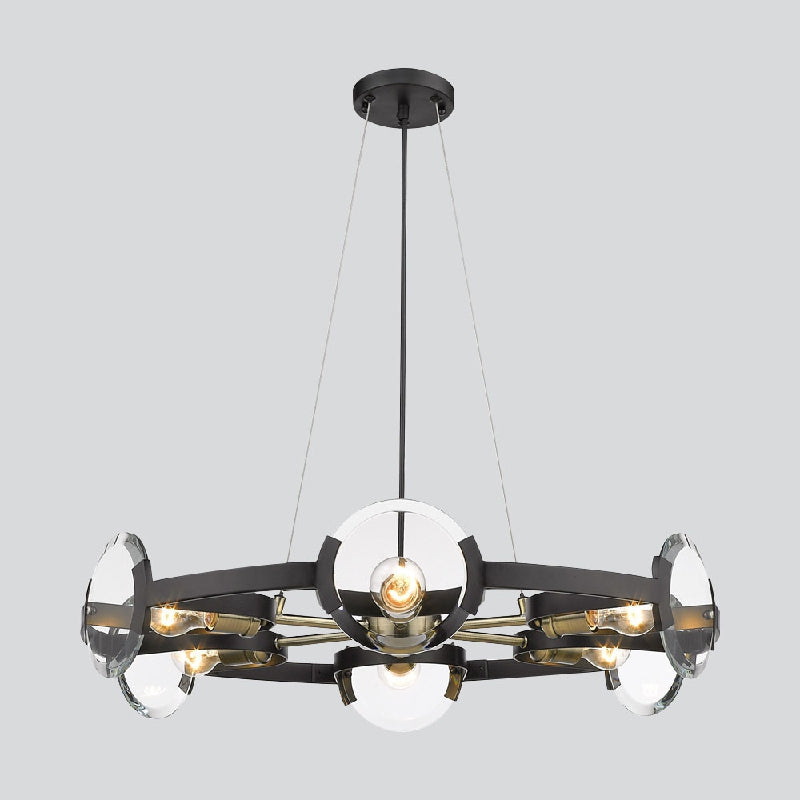 Farmhouse Circular Pendant Chandelier - 4/6 Lights Black Metallic With Clear Glass Shade